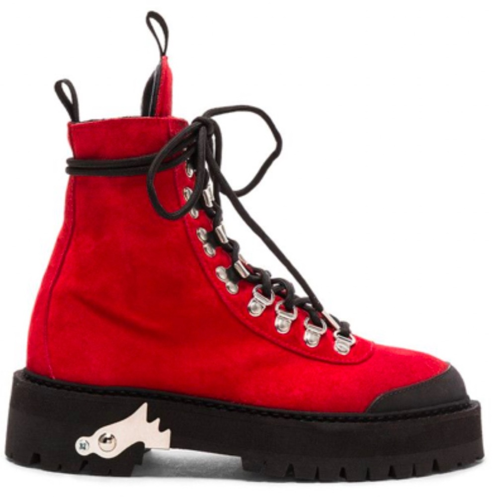 Off-White Virgil Abloh Hiking Mountain
Combat Boots in red suede EU 38 or US 7.5